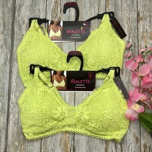 Women’s Juniors Triangle Floral Lace Bralette Bra 2-Pack